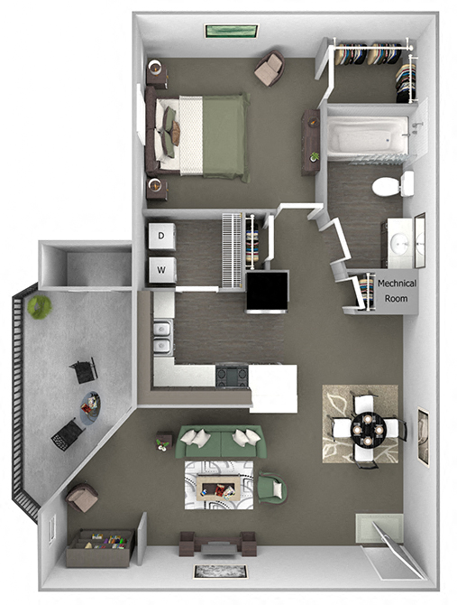 Floor plan for 1 bed, 1 bath, 790 sqft
